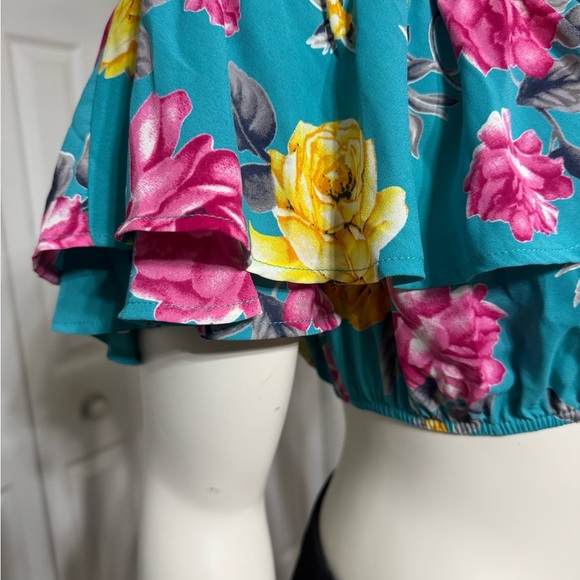 Peach Love California Floral Off-Shoulder Top - Teal and Pink Size S, M NWOT - Picture 2 of 16